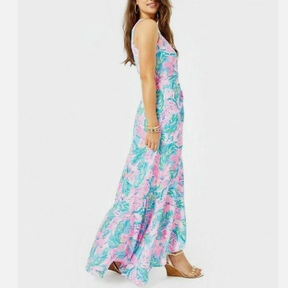 Lilly Pulitzer Taylee Maxi Dress Blue Ibiza Gimme The Juice - Picture 3 of 14